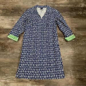 Melly‎ M Navy and Lime Geometric Long Sleeve Dress